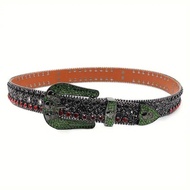 Black Rhinestone Two-Color Green Skull Diamond Belt Diamond Belt