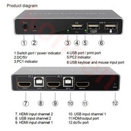 8K 60Hz HDMI KVM Switch 2X1 4K 120Hz HDMI USB KVM Switcher Selector 2 In 1 Out HDR HDCP2.3 For 2 PC Share Mouse Keyboard Monitor HD connectors