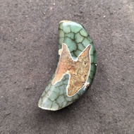 Tibet Green Blue Horn Dzi Beads Handmade Agate Ethnic Style Pendant Open Piece Dragon Scale Pattern 