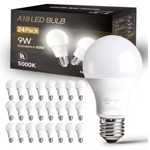 24 Pack LED Bulbs, 60 Watt Equivalent A19 Standard Bulbs, E26 Base, 800 LM, Efficient 9W Energy Savi