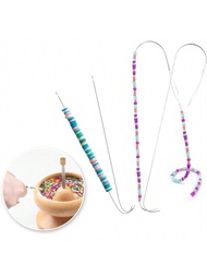 Hobbyworker串珠旋轉針,大眼彎曲穿珠針,適用於粘土珠、種珠,串珠旋轉針製作手鍊項鍊珠寶(4針入組)