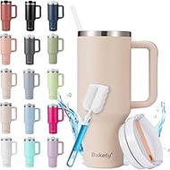 Bukaty Thermal Mug with Straw and Handle, 30 oz/0.9 L, Large Drinking Cup with Lid and Straw, Coffee
