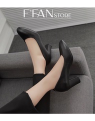 Giày tiếp viên hàng không nữ [DA THẬT] mũi tròn da mềm mại công sở cao gót đế vuông bít mũi big size