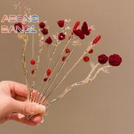 [abongbang1S] Retro Red Hair Stick Chinese Style Hanfu sel Women Flowers Chops Alloy Hairpin Woman Jewelry Hair Clip Accessories Nice