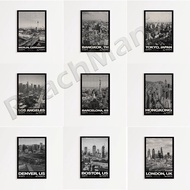 Black City Travel Poster - Los Angeles, Tokyo, Denver, Bangkok, Madrid, Spain, Berlin, New York, Hon