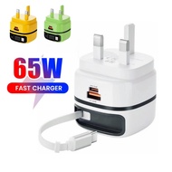65W Retractable Charger Quick Charge Type C PD Charger USB Charger with QC4.0 Portable Fast Charger 