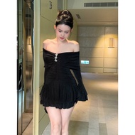 Lady Style Long-Sleeved Off-Shoulder Dress With Ruffled Beads Hacking High-End Designer Goods