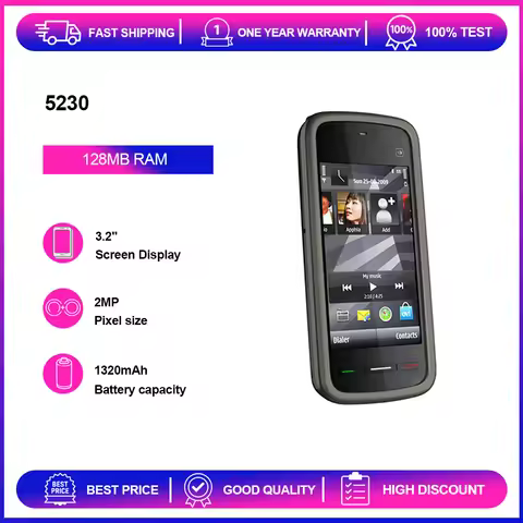 Unlocked Refurbished 5230 3.2 inches 2G GSM 900 / 1800 1320mAh Phone 2MP 128MB RAM