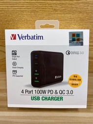 (原裝行貨) Verbatim 4 Port 100W PD &amp; QC 3.0 USB Charger 外置充電器