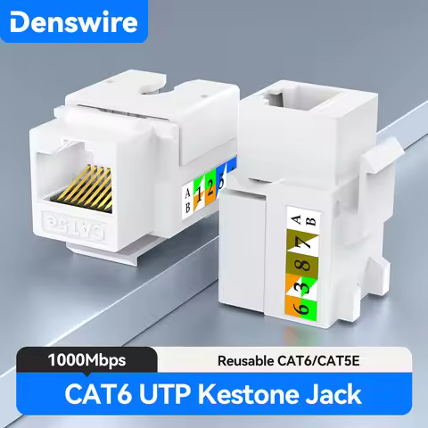 Denswire CAT6 Keystone Jack UTP 90° Punch Down Module Coupler Wall Adapter Compatible Cat5/5e/Cat6 I