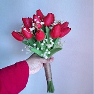 [Ready stock] Bunga tangan pengantin murah | Tulip mix baby breath bouquet | hand bouquet | Tunang |