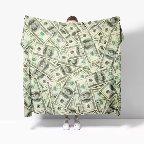 US Dollar Banknotes Benjamin Franklin Dollar Throw Blanket Cozy Soft Lightweight Warm Flannel Blanke