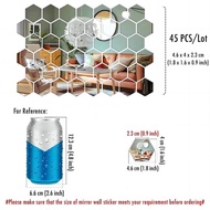 NO6VP 45pcs Mirror Wall Sticker, Hexagon Wall Art Sticker, DIY Household Decorative Tiles Sticker