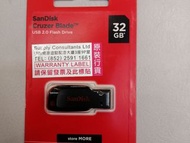 Sandisk 32 gb Cruzer Blade Flash Drive ( 行貨連一年保養）（歡迎消費券 ）