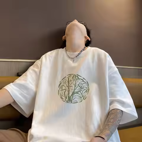 Men's T-shirts Oversized 5XL Cotton T Shirt White for Men Casual Summer Wear Bamboo Print Tee Shirts