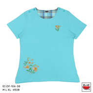 เสื้อแตงโม (SUIKA) - เสื้อยืดคอกลมกระดุมไหล่ ลายปักดอกไม้ ( EI.OF-106)