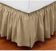 Soft Finish Long Staple 100% Cotton Yarns Stripe Bed Skirt, Wrap Around Style Ruffled Bed Skirt Queen-Taupe Striped Pattern Skirt Hide Your Bed Frame Easy Fits Upto 14 Inch Drop Length