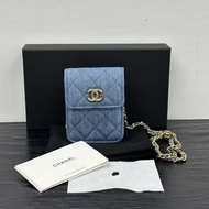 CHANEL vic金扣牛仔肩背斜背手機包 9*12*5 全新閒置配件盒子塵袋