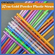 OWMXZL 1PC ใช้ซ้ำได้ หลอดพลาสติกผงทอง หลอดดูดในรถสำหรับเดินทาง แบบพกพาได้ หลอดแวววาวแวววาว ของขวัญสำ