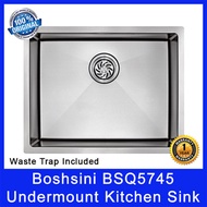 Boshsini BSQ5745 Undermount Kitchen Sink. Nano Coating. Waste Trap Included. SUS304 Stainless Steel.