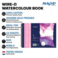 MayArt SC Wire-O Watercolour Book 200gsm 100% Cotton Cold Pressed A3/A4  Buku Cat Air Wire-O