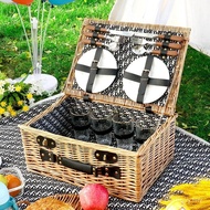 Rattan Straw Wicker Picnic Basket with Tableware Set Influencer ins Style Hand-Woven Portable Picnic Basket