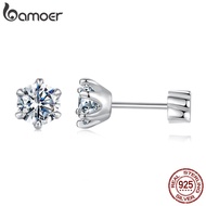 BAMOER White Gold Plated Moissanite Earrings for Women 925 Sterling Silver Sparkling Moissanite Stud