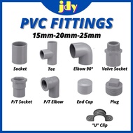 PVC Pipe Fitting Paip PVC Connector Socket Elbow Tee Valve Socket Plug End Cap U Clip PT Socket PT Elbow 15mm 20mm 25mm