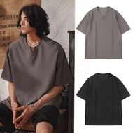 【From Perak】ProMan men plain waffle V-Neck Short Sleeve Simple baju t shirt lelaki berkolar hitam Le
