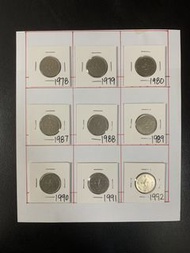 （英女皇細壹元一套）香港硬幣1978-92年一元英女王伊利沙伯二世一套共九枚一元 Government of Hong Kong 1978-92 $1 Queen Elizabeth ll  9 pi