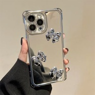 银色电镀全屏镜面适用于华为Pura70pro+手机壳P60四角防摔可挂绳mate60pro小爱心mate70pro+蝴蝶结保护套斜跨链条女-蝴蝶結 單殼 華為 Mate 60