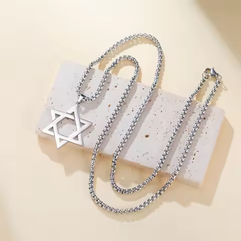 EUEAVAN Star of David Necklace Stainless Steel Box Chain Classic Hexagram Six-pointed Star Pendant C