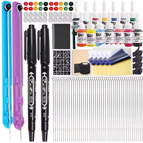 DIY 3D Hand Poke and Stick Tattoo Kit Handpoke Pen Kit Handpoke Tattoo Set with Tattoo Needle Inks f