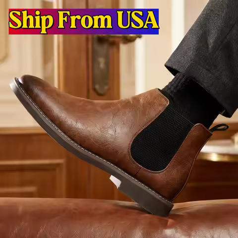 Chelsea Boots Men Brand 2026 New Casual Comfortable Retro Fashion Boots Leather