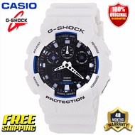 New 100% Original G  Sshock GA100 Men Sport Watch Dual Time Display 200M Water Resistant Shockproof and Waterproof World Time LED Auto Light G  S shock Man Boy Sports Wrist Watches with 4 Years Warranty GA-100B-7A White (Ready Stock Free Shipping)