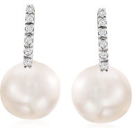 Ross-Simons 8mm Cultured Pearl Earrings With Diamond Accents in 14kt White Gold