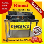 Paket Hemat Meja Kompor Stainless &amp; Kompor Gas 2 Tungku Rinnai 522C Sp