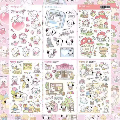 Cute Cartoon Bichon Dog Stickers Korean Kawaii Animal Sticker Hand Account Ipad Planner Notebook Dia