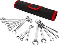 BILITOOLS 12-Piece Flare Nut Wrench Set metric & standard, 12-Point Line Wrench Set 6 to 21mm & 1/4"