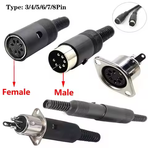 1pcs Solder Connector 3/4/5/6/7/8 Pin DIN Male Female Plug with Plastic Handle + Female Socket Hulle