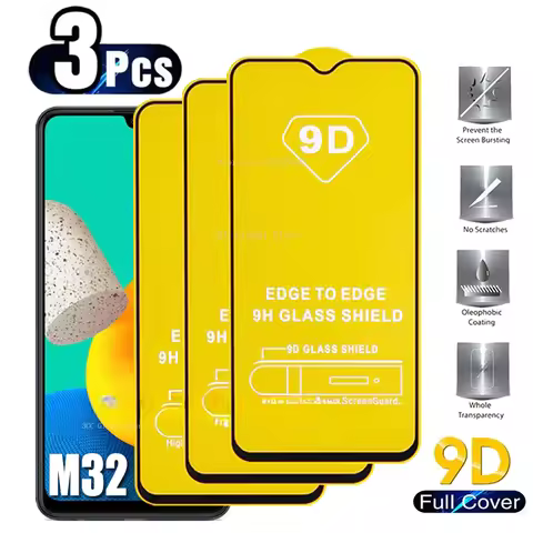 3Pcs 9D Full Cover Glass For Samsung Galaxy M14 M54 M62 M13 M33 M32 M53 M23 M31S Glass Screen Protec