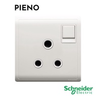 Schneider PIENO 15A 250V 1 Gang 3 Round Pin Switched Socket, White E8215_15_WE