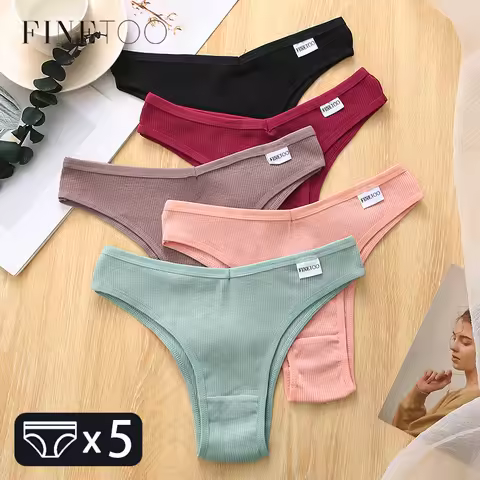 FINETOO 5Pcs/set Women Brazilian Panties Cotton Underwear M-XL Comfortable Underpants Low-Rise T-Bac