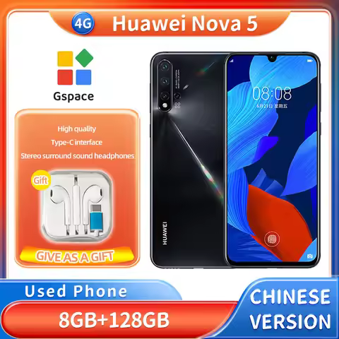 HUAWEI Nova 5 4G 128GB ROM Smartphone Android Screen 6.3 inches 2340x1080px 3500mAh Used Phone