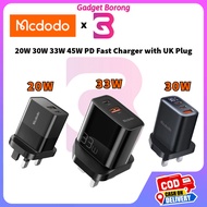 【1yr Warranty】Mcdodo 100W 67W 33W 20W PD + QC Fast Charger UK PLUG Wall Adapter Charger