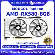 ◁MOUGOL New AMD RX 580 8GB 2048SP Placa De Video Gaming Graphics Card GDDR5 256Bit 2048SP PCI Ex Gⓞ