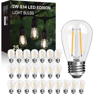 25Pek Mentol Kaca LED 2W S14 untuk Penggantian Lampu Rentetan Luar Ruangan, Tapak Skru Sederhana E26
