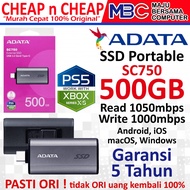 ADATA SC750 500GB High Speed Portable SSD - Portable External SSD USB 3.2 Type-C 500GB 1TB