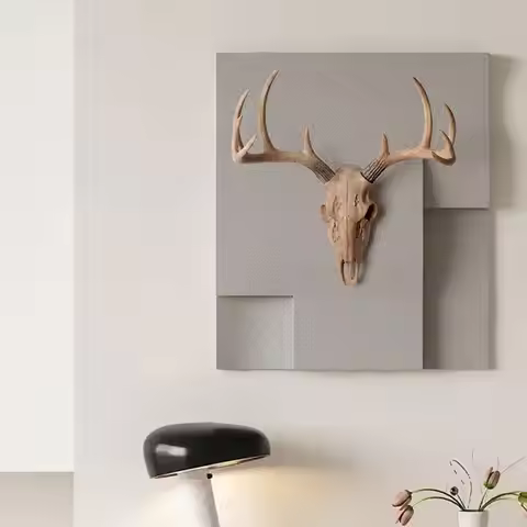 Vintage Deer Head Wall Mount Resin Antler Plaque Farmhouse Lodge Cabin Decor Rustic Home Office Mant