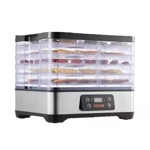SucceBuy 5 Tray Food Dehydrator Machine 300W Stainless Steel Electric Food Dryer w/ Digital Adjustab